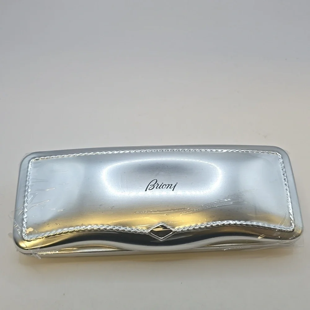 BRIONI SUNGLASSES CASE WITH CLEANING CLOTH SILVER NEW